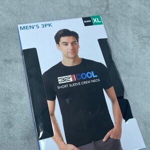 32 Degrees Cool Mens 3-Pack Crew Neck T-Shirts XL Black 6993